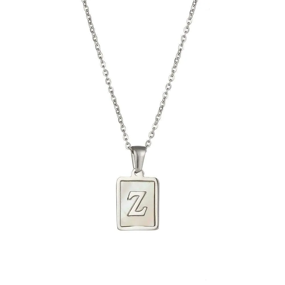 Unisex Square Letter Engraved Pendant Necklace