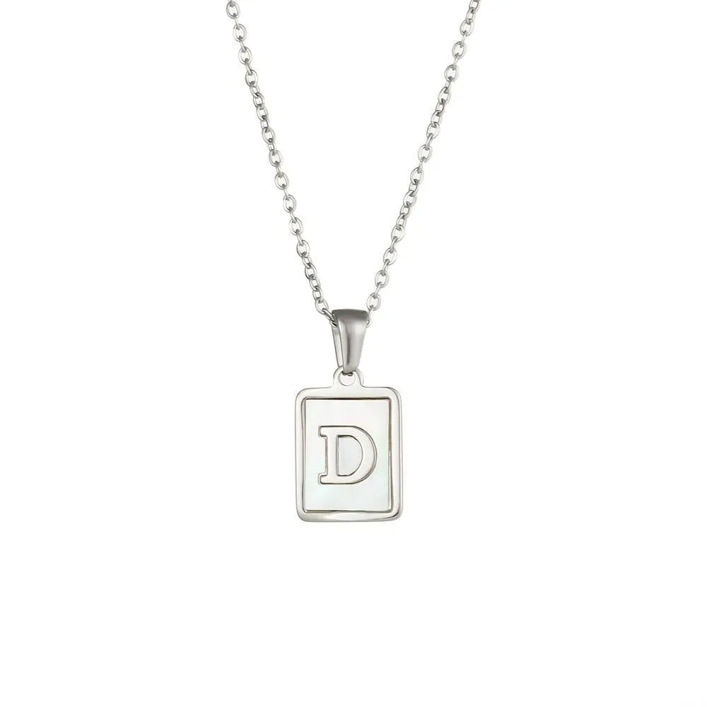 Unisex Square Letter Engraved Pendant Necklace