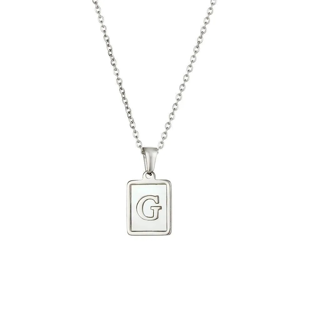 Unisex Square Letter Engraved Pendant Necklace