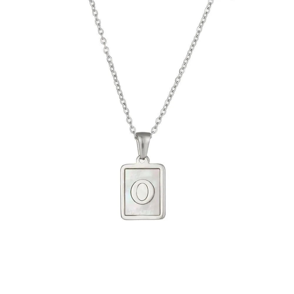 Unisex Square Letter Engraved Pendant Necklace