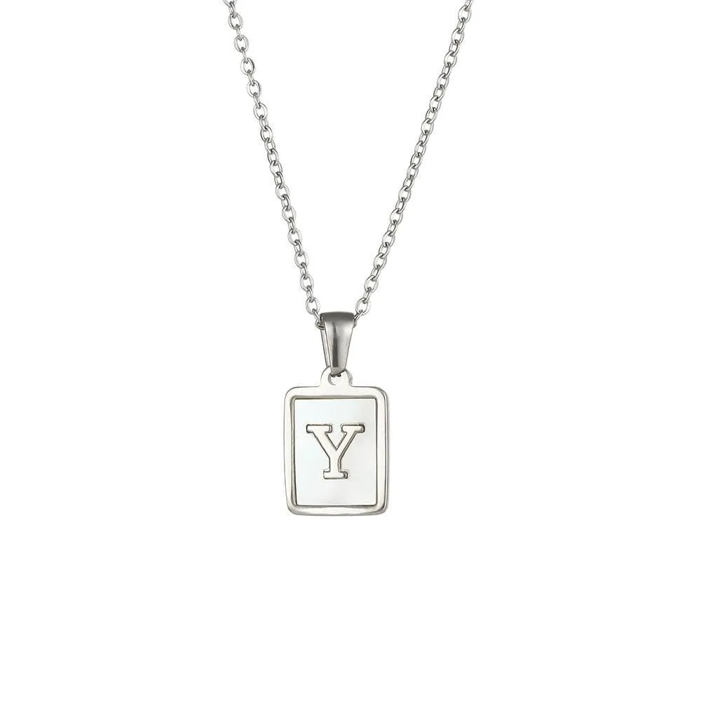 Unisex Square Letter Engraved Pendant Necklace