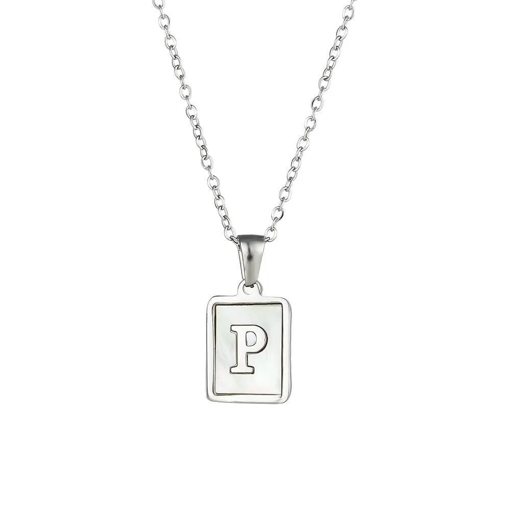 Unisex Square Letter Engraved Pendant Necklace