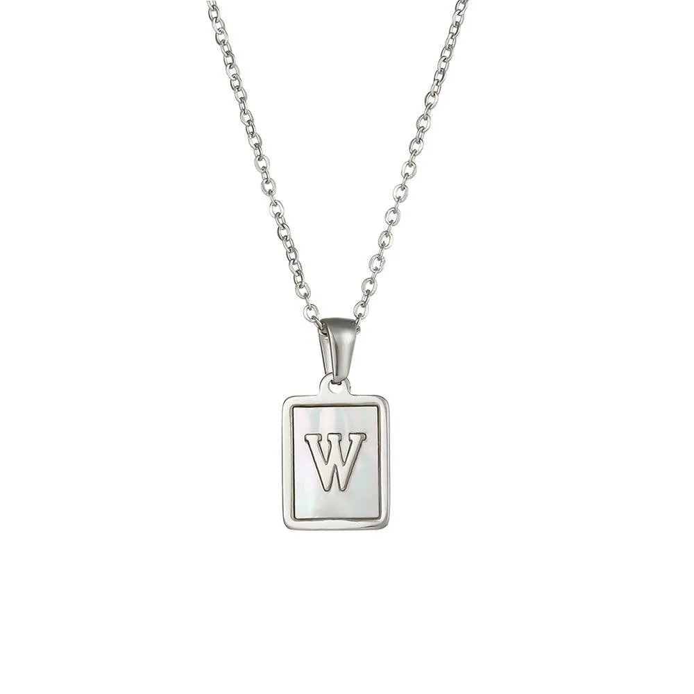 Unisex Square Letter Engraved Pendant Necklace