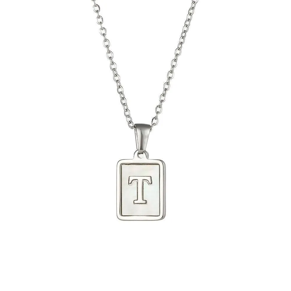 Unisex Square Letter Engraved Pendant Necklace
