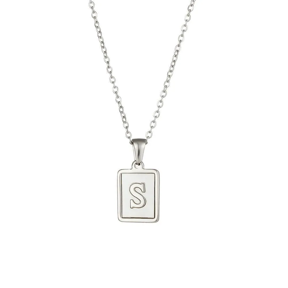 Unisex Square Letter Engraved Pendant Necklace