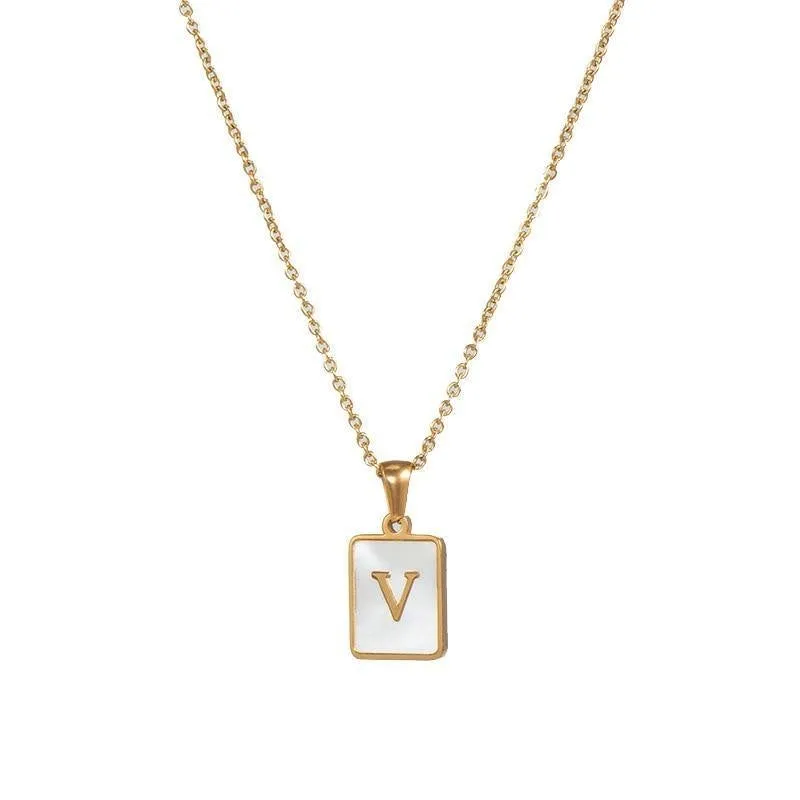 Unisex Square Letter Engraved Pendant Necklace