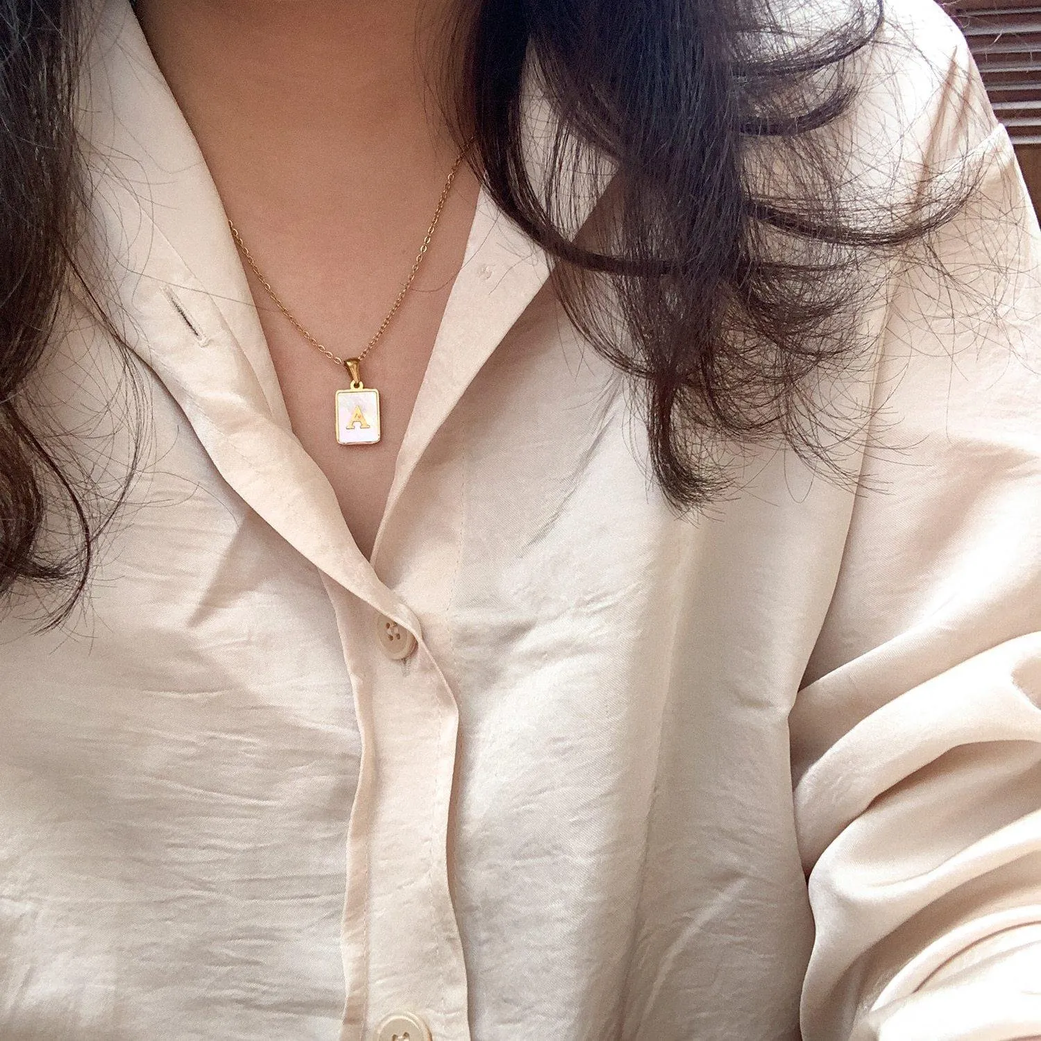 Unisex Square Letter Engraved Pendant Necklace