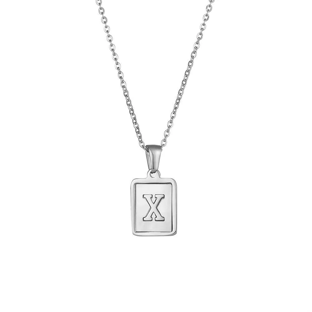 Unisex Square Letter Engraved Pendant Necklace