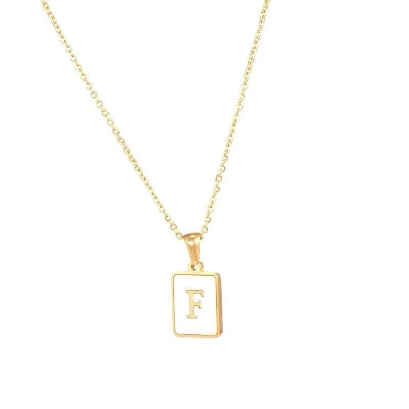 Unisex Square Letter Engraved Pendant Necklace