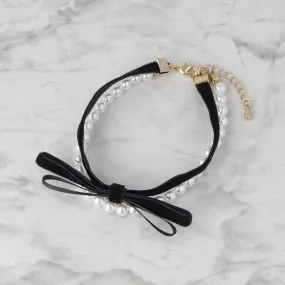 Velvet Ribbon and Pearl Bracelet
