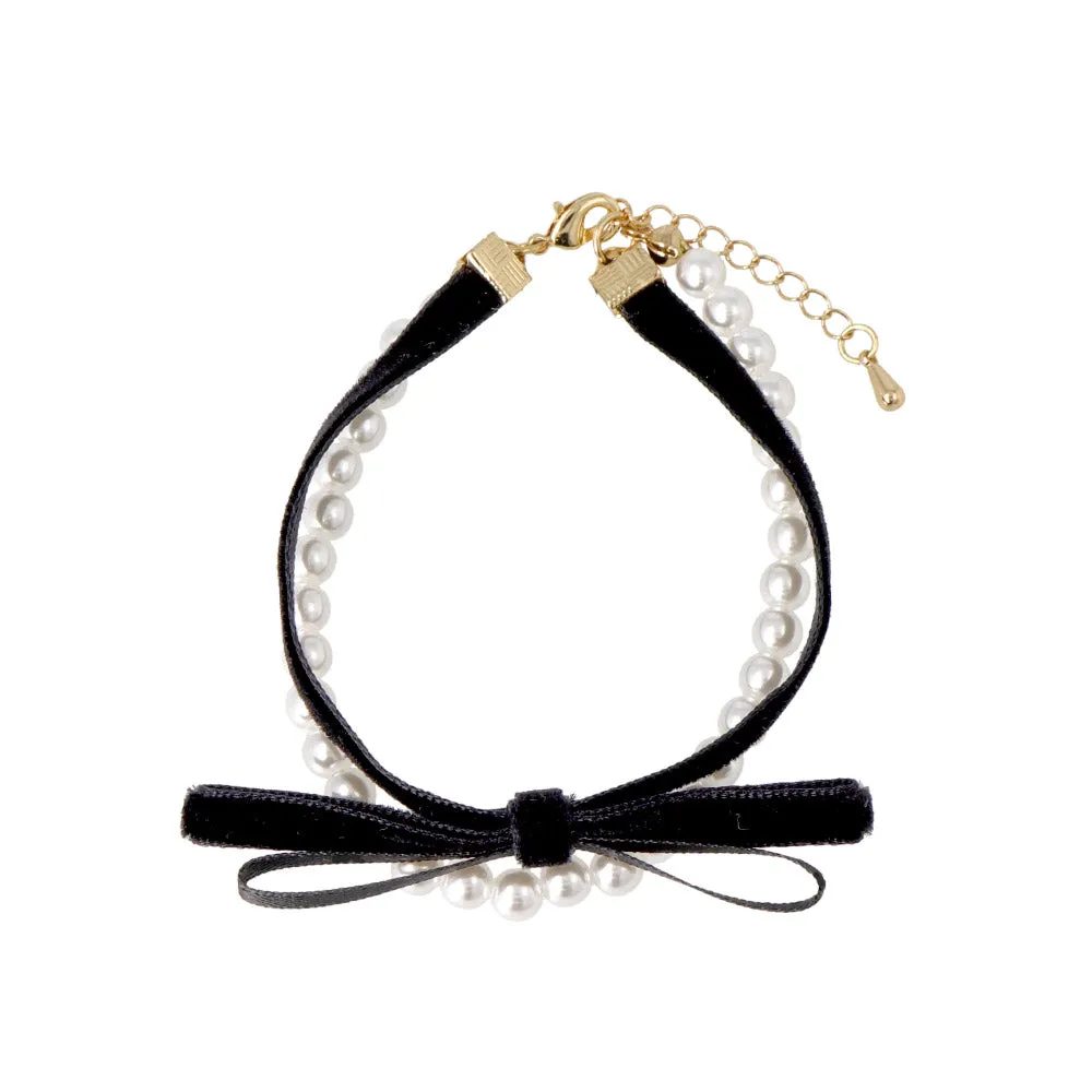 Velvet Ribbon and Pearl Bracelet