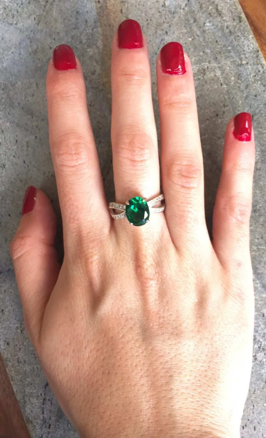 Vintage Emerald Ring - Green Gemstone Ring - Silver Split Pave Band