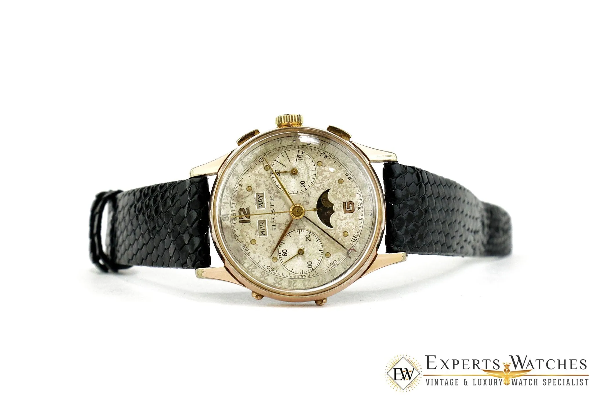 Vintage Haste Chronograph Triple Date MoonPhase LEONIDAS VALJOUX 88 Watch Gold
