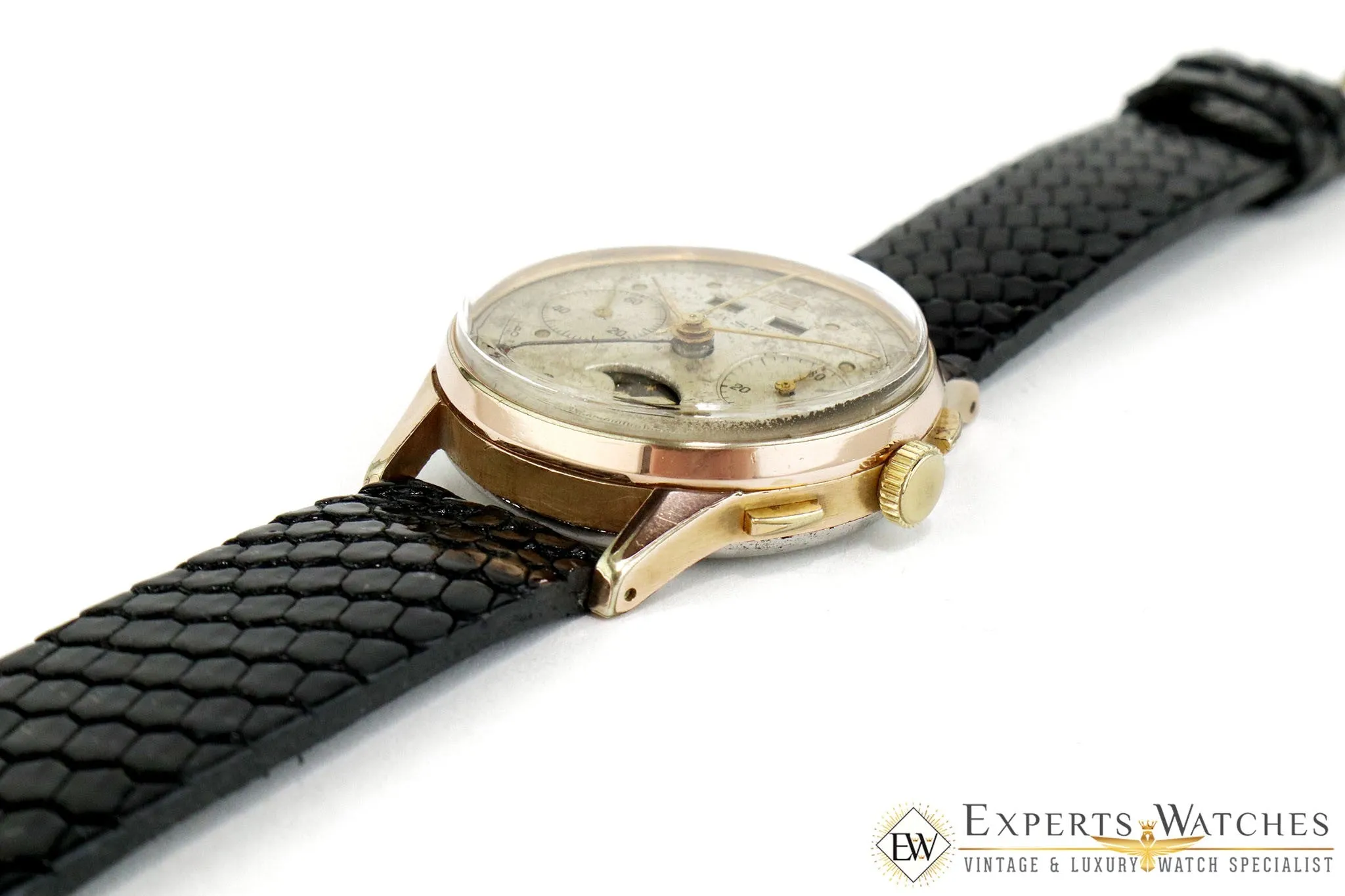 Vintage Haste Chronograph Triple Date MoonPhase LEONIDAS VALJOUX 88 Watch Gold