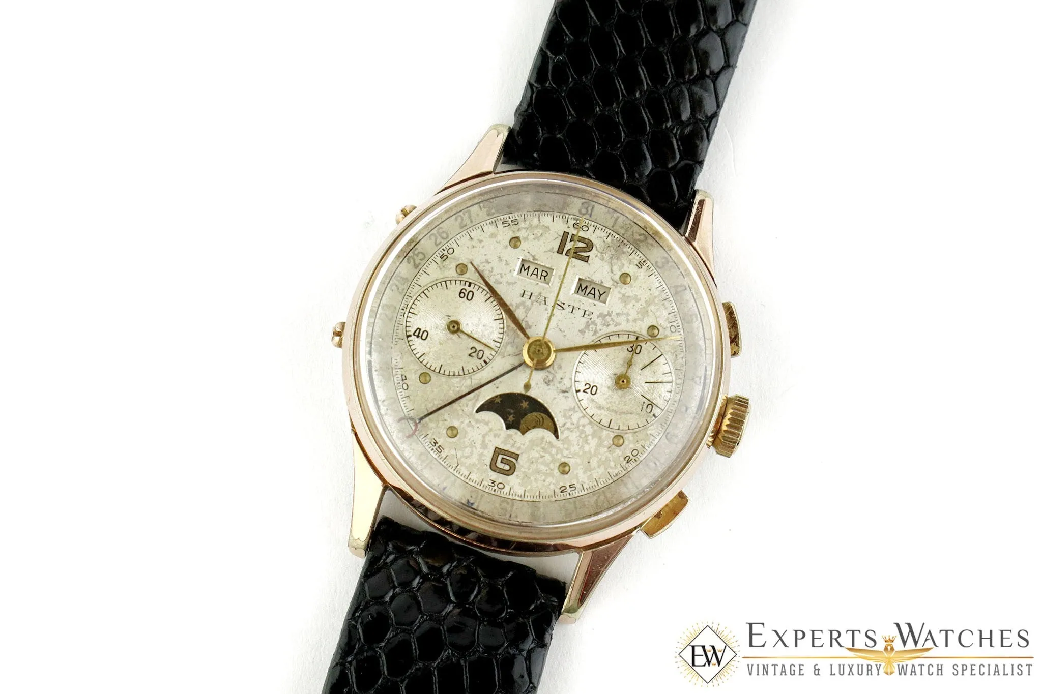 Vintage Haste Chronograph Triple Date MoonPhase LEONIDAS VALJOUX 88 Watch Gold