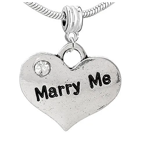 Wedding Marry Me Heart w/ Crystal Charm  For Snake Chain Bracelet (Marry Me)