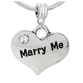 Wedding Marry Me Heart w/ Crystal Charm  For Snake Chain Bracelet (Marry Me)