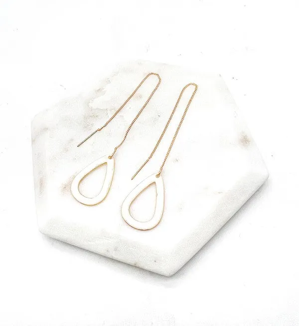 White Gold Teardrop Threader Minimalist Earrings