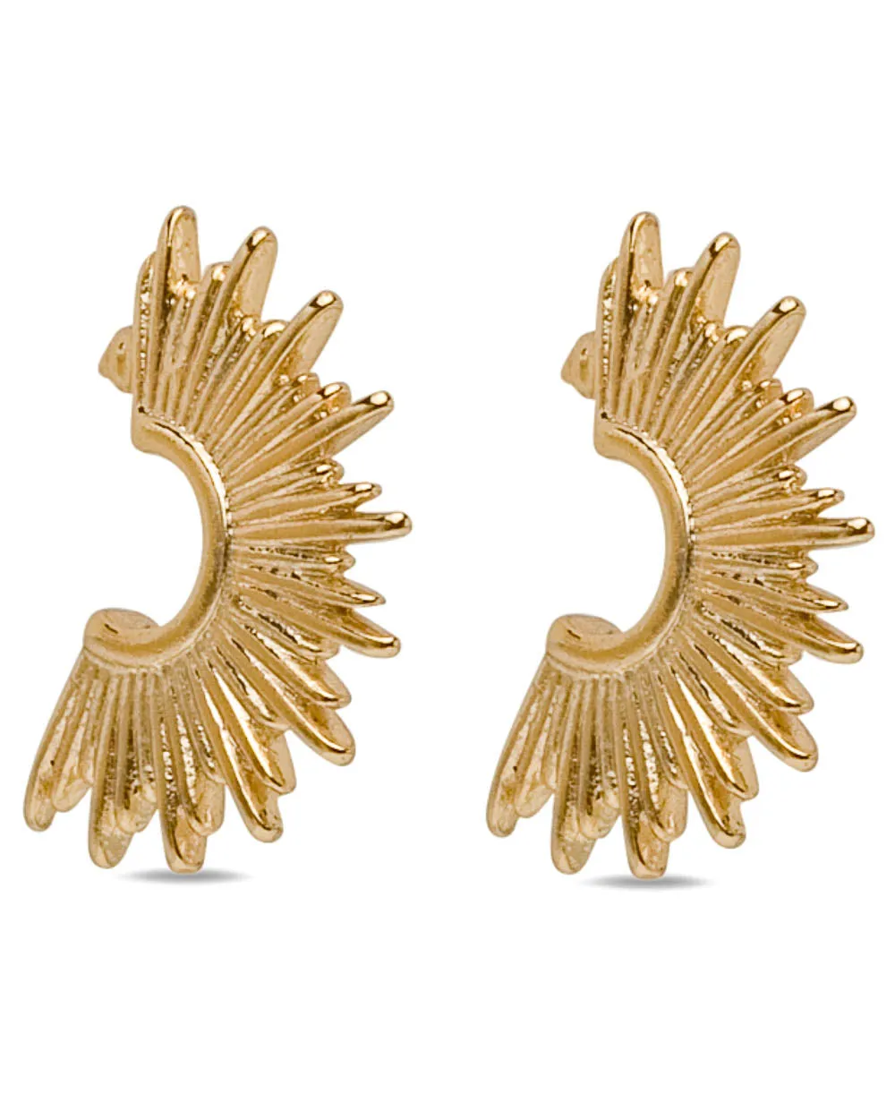 Yellow Gold Sunburst Huggie Earrings