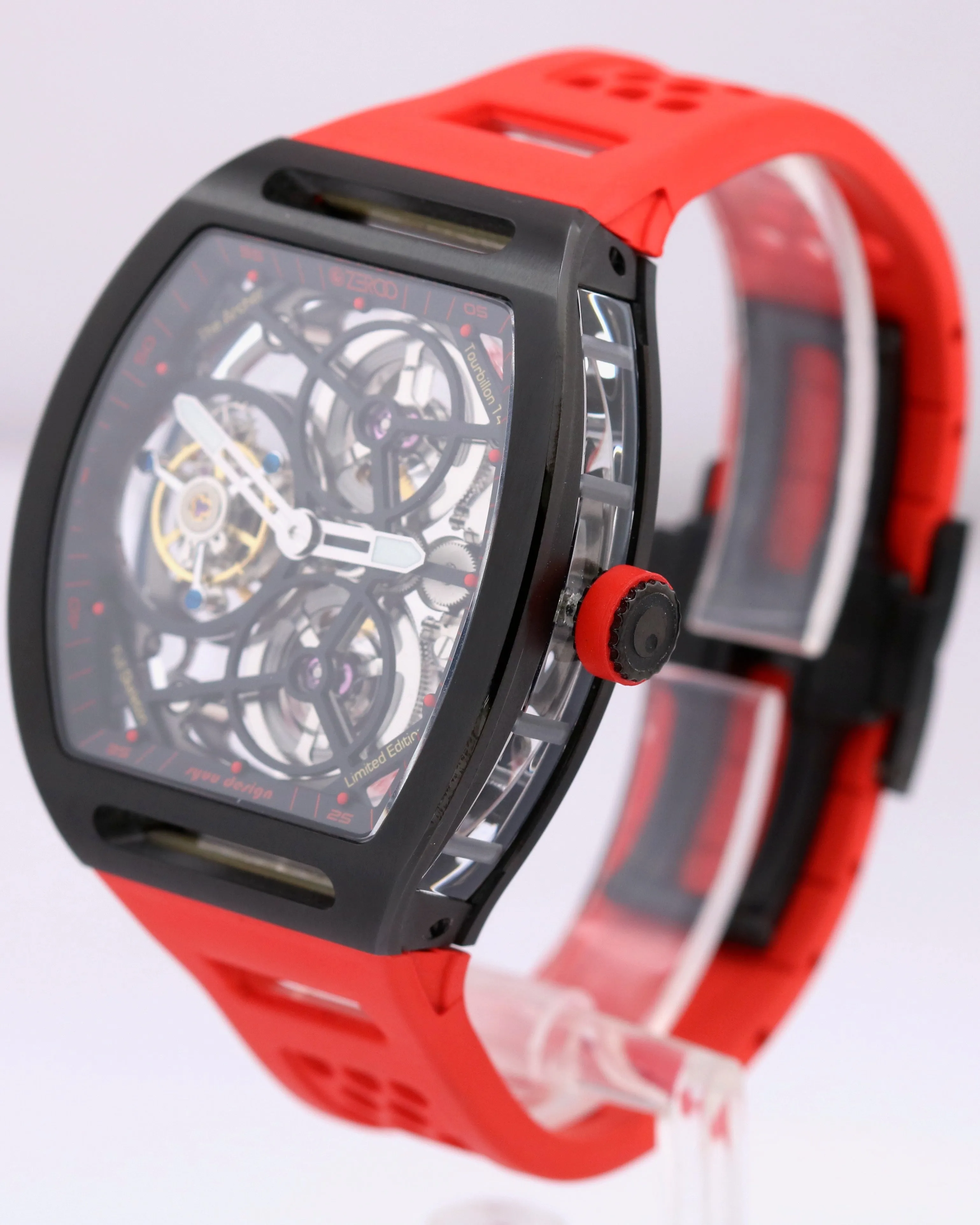 Zeroo Time T4 THE ARCHER Skeleton Black Red Steel TOURBILLON Rubber ZT004BRD BOX